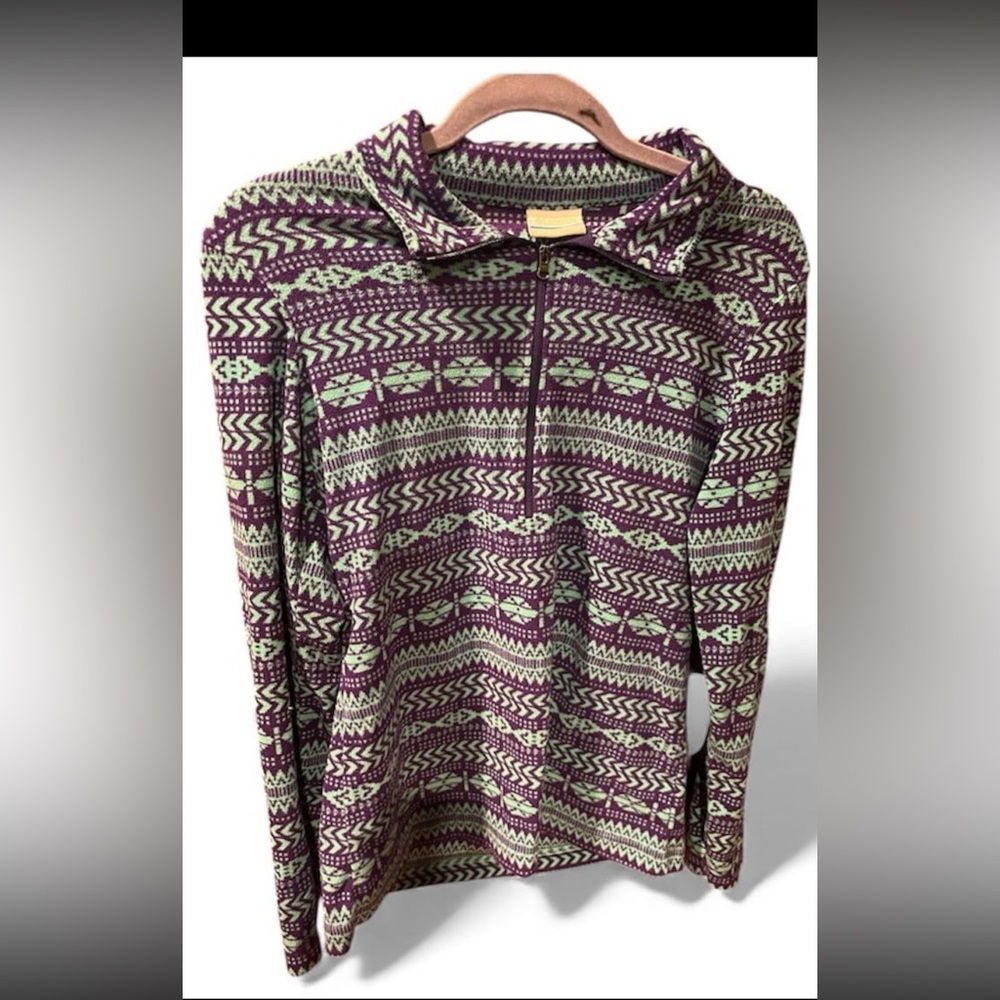 Columbia Purple, teal and Cream Aztec Patterned 1/4 zip fleece sweater